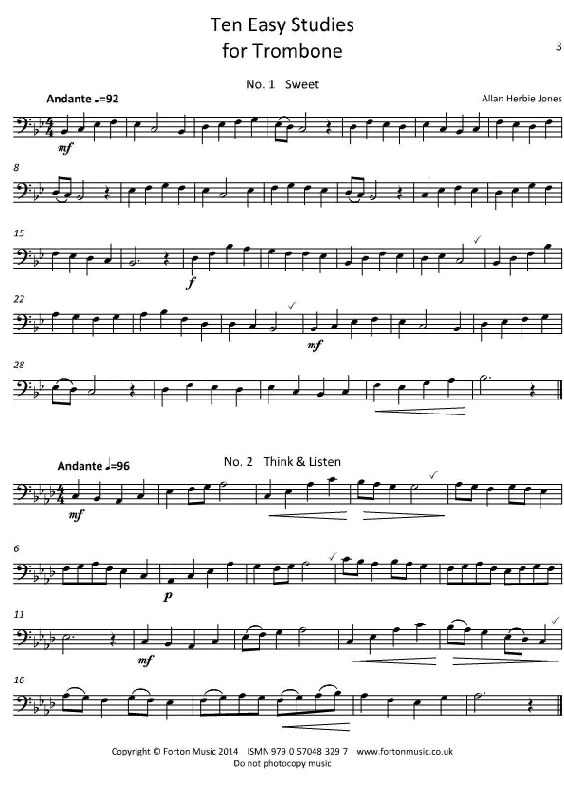 10 Easy Studies for Trombone Bass Clef